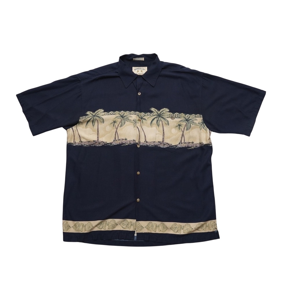 Bamboo Cay Mens Large Hawaiian Shirt Aloha Palm Tree Resort Rayon